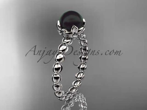 14kt white gold diamond vine round tahitian black cultured pearl engagement ring ABP34