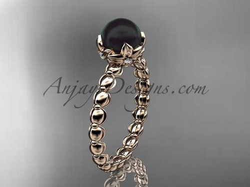 14kt rose gold diamond vine round tahitian black cultured pearl engagement ring ABP34