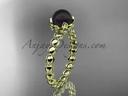 14kt yellow gold diamond vine round tahitian black cultured pearl engagement ring ABP34