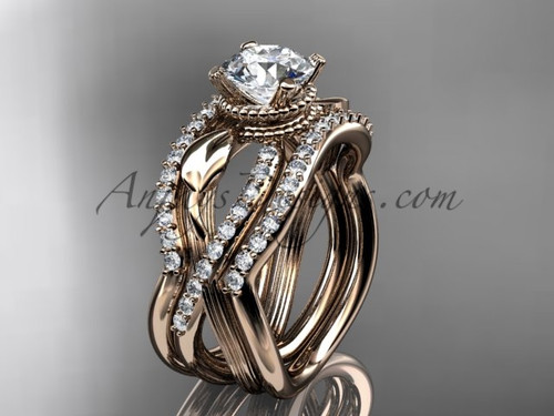 Rose Gold Double Band with Moissanite Bridal Ring ADLR70S