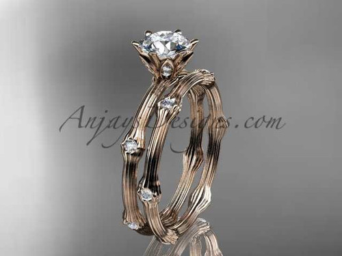 14k rose gold diamond vine wedding ring set with a "Forever One" Moissanite center stone ADLR38S