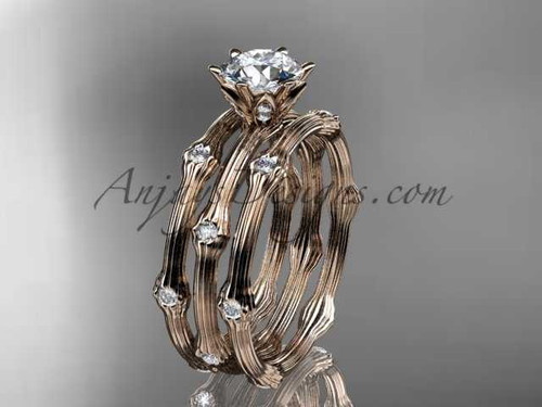 14k rose gold diamond vine double band wedding set with a "Forever One" Moissanite center stone ADLR38S 14k rose gold diamond vine double band wedding set with a "Forever One" Moissanite center stone ADLR38S