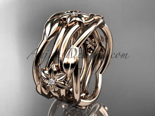 14k rose gold diamond flower wedding band, engagement ring ADLR523B