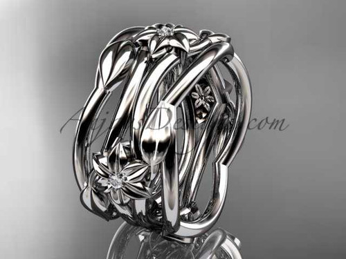 Platinum diamond flower wedding band, engagement ring ADLR523B