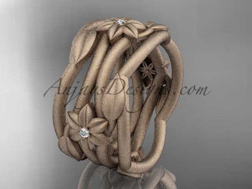 14k rose gold matte finish diamond flower wedding band, engagement ring ADLR523B
