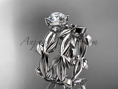 unique 14k white gold leaf and vine wedding set ADLR522S