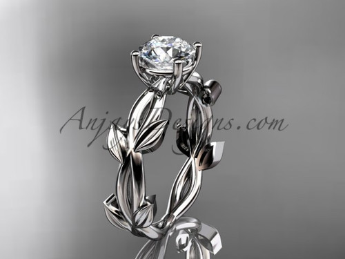 Unique White Gold Moissanite  Leaf Engagement Ring ADLR522