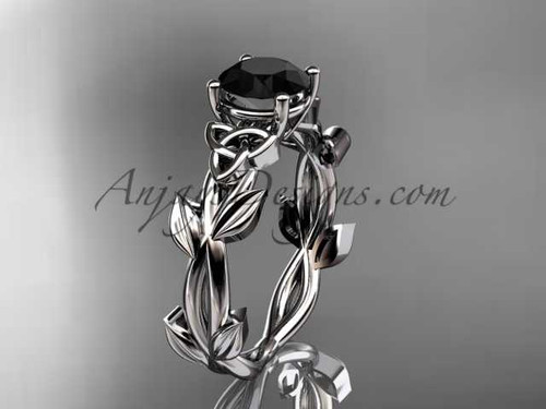 Celtic knot platinum leaf engagement ring with a Black Diamond center stone CT7522
