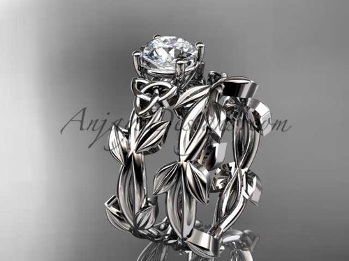 Celtic Engagement Ring Set 14k White Gold 1 CT Lab Grown Diamond Engagement Ring IGI Certified CT7522S