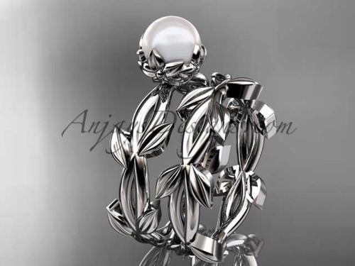 Pearl leaf and flower engagement 14kt white gold set AP522S
