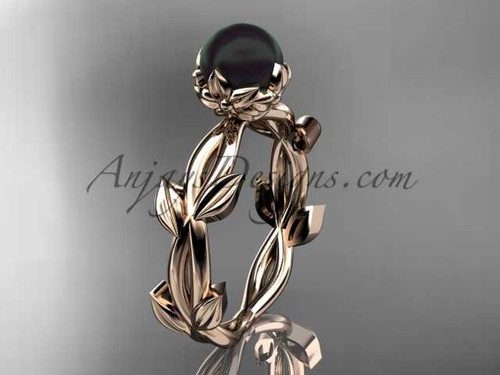 Black Pearl flower engagement 14kt rose gold ring without diamonds ABP522