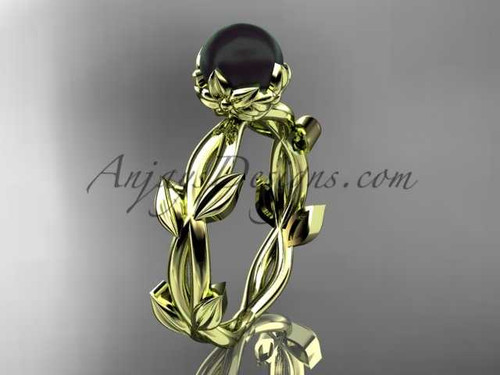 Black Pearl flower engagement 14kt yellow gold ring without diamonds ABP522