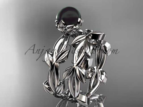 Black Pearl flower wedding 14kt white gold set without diamonds ABP522S