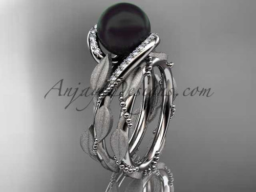 Unique black pearl 14kt white gold engagement set with diamonds ABP64S