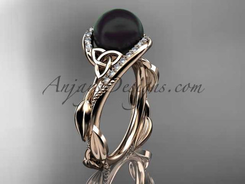 Celtic 14kt rose gold ring diamond black pearl engagement ring CTBP764