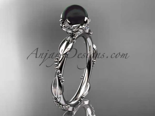 Unique Diamond Black Pearl Engagement Ring Platinum Wedding Ring ABP178