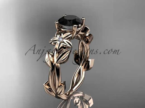 Black Diamond Engagement Ring 14k rose gold modern engagement ring ADLR424