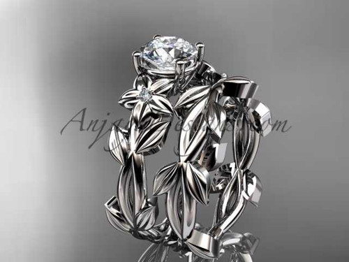 Leaf and Flower Wedding Sets 14k white gold modern engagement set ADLR424S