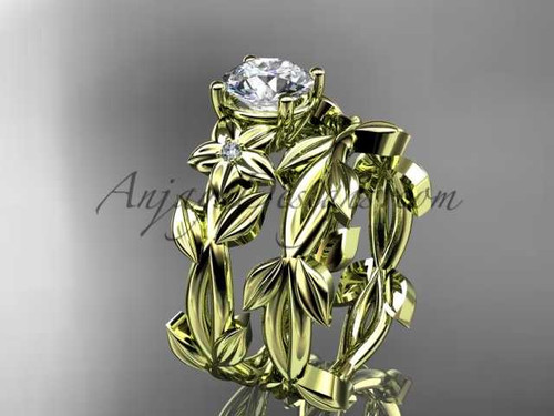 Moissanite Wedding Sets 14k yellow gold modern engagement set ADLR424S