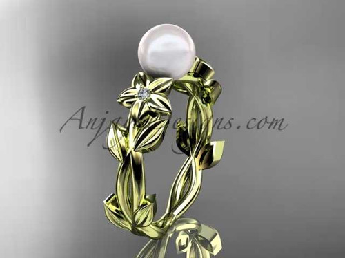 Pearl Engagement Rings 14kt yellow gold modern Flower engagement ring AP424