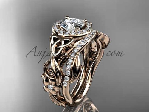 Celtic Wedding Ring Sets 14kt Rose Gold Diamond Celtic Trinity Knot Bridal Set CT7300S
