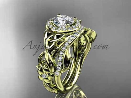 Celtic Wedding Ring Sets 14kt Yellow Gold Diamond Celtic Trinity Knot Bridal Set CT7300S