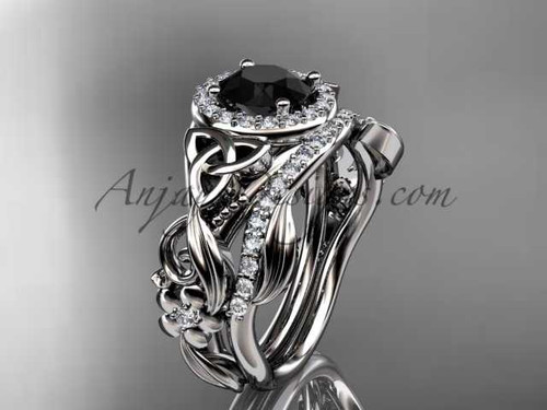 Black Diamond Celtic Wedding Ring Sets Platinum Floral Bridal Set CT7300S