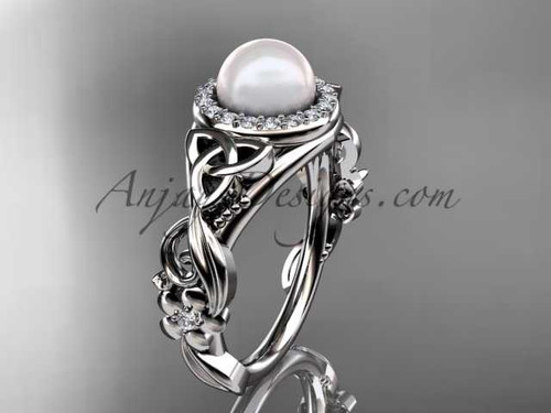 Pearl and Diamond Rings Celtic Trinity Knot Diamond Platinum Engagement Ring CTP7300