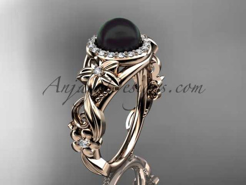 Black Pearl Unique Engagement Ring 14kt Rose Gold Diamond Wedding Ring ABP300