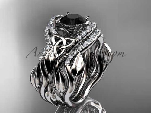 Black Diamond Double Band Engagement Rings Celtic Engagement Rings for Women 14kt White Gold Diamond Celtic Bridal Set CT7326S