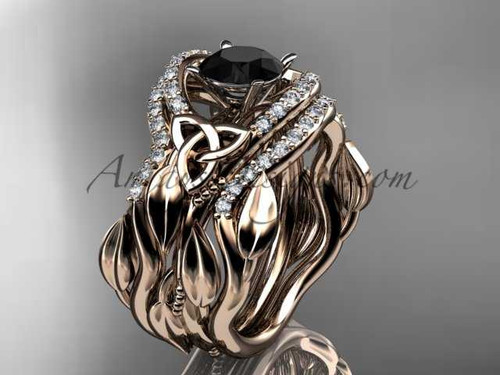 Black Diamond Double Band Engagement Rings Celtic Engagement Rings for Women 14kt Rose Gold Diamond Celtic Bridal Set CT7326S
