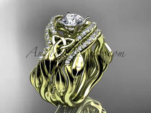 "Forever One" Moissanite Double Band Engagement Rings Celtic Engagement Rings for Women 14kt Yellow Gold Diamond Celtic Bridal Set CT7326S