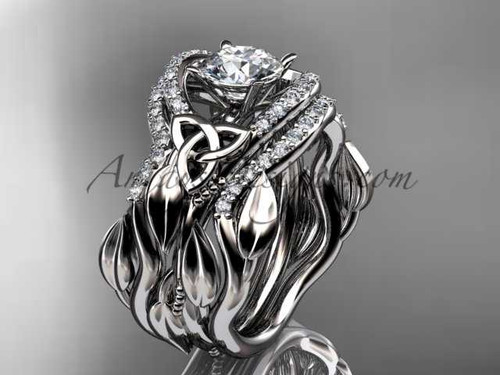 "Forever One" Moissanite Double Band Engagement Rings Celtic Engagement Rings for Women Platinum Diamond Celtic Bridal Set CT7326S