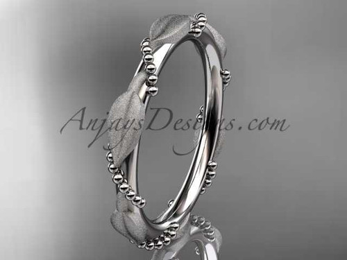 Matte Finish Leaf Wedding Band Platinum Engagement Ring ADLR178B