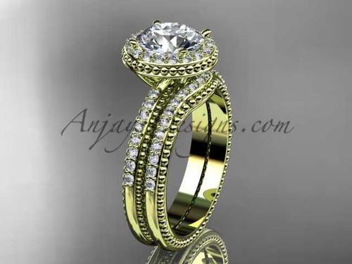 Vintage halo engagement rings 14kt yellow gold diamond unique wedding set ADER95S