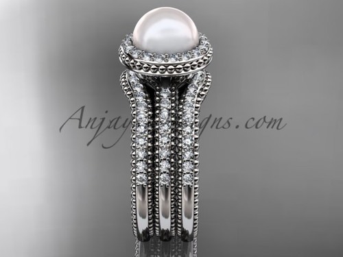 Pearl diamond wedding sets platinum awesome halo engagement ring AP95S