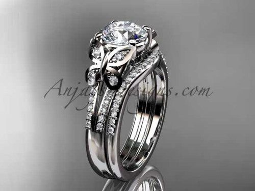 Butterfly ring Platinum diamond unique wedding ring set ADLR514S