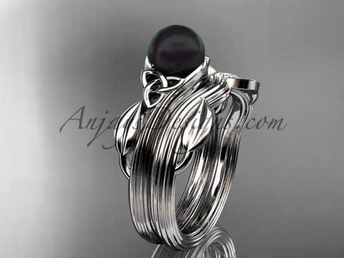 Black Pearl Celtic Wedding Set Unique Platinum Engagement Ring CTBP7324S