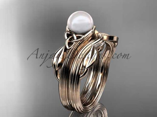 Pearl Celtic Wedding Set Unique 14kt rose gold Engagement Ring CTP7324S