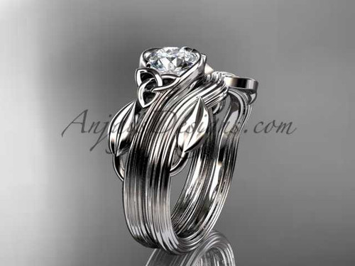 Triquetra Celtic Wedding Set Unique Platinum Leaf Ring CT7324S
