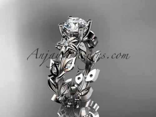 1ct lab grown diamond flower engagement ring, 14k white gold