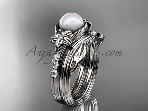 Diamonds and pearl amazing wedding set 14kt white gold floral engagement ring AP333S