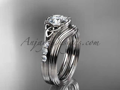 Moissanite Celtic wedding sets, 14kt white gold diamond triquetra knot engagement ring CT7333S