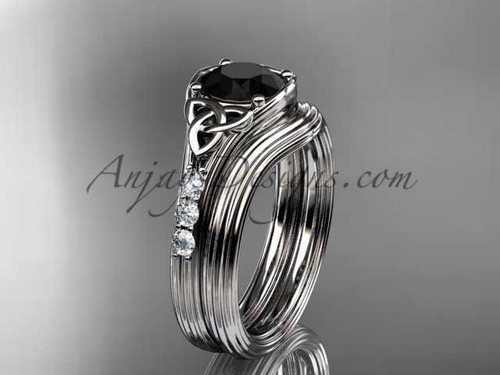Black Diamond Celtic wedding sets, Platinum diamond triquetra knot engagement ring CT7333S