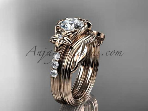 Forever One Moissanite Flower wedding sets, 14kt rose gold diamond floral engagement ring ADLR333S