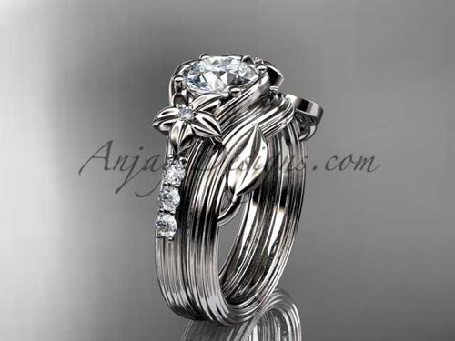 Forever One Moissanite Flower wedding sets, platinum diamond floral engagement ring ADLR333S