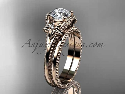 Flower wedding set 14k rose gold engagement ring ADLR375S
