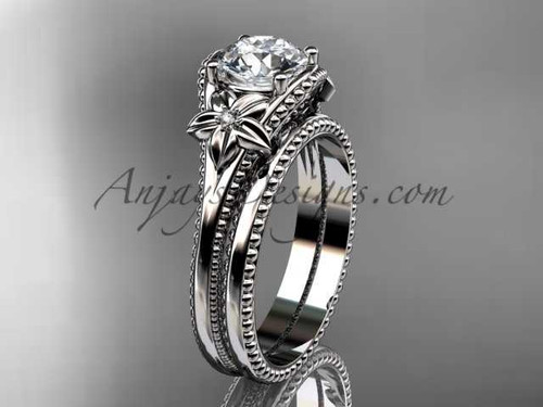 Charles & Colvard Forever One Moissanite Flower wedding set 14k white gold engagement ring ADLR375S