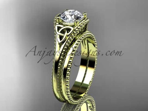 Moissanite Celtic knot wedding rings sets 14k yellow gold engagement ring CT7375S