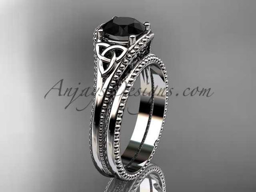 Black Diamond Celtic knot wedding rings sets Platinum engagement ring CT7375S